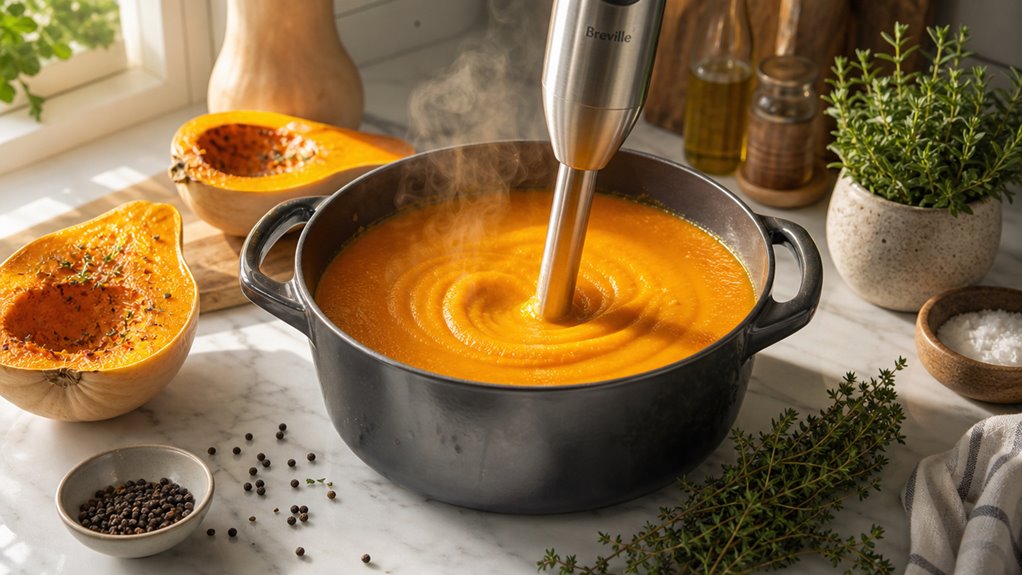 blend hot soup in pot