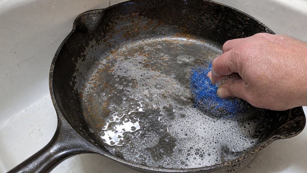 scrub sparingly soap safe seasoning