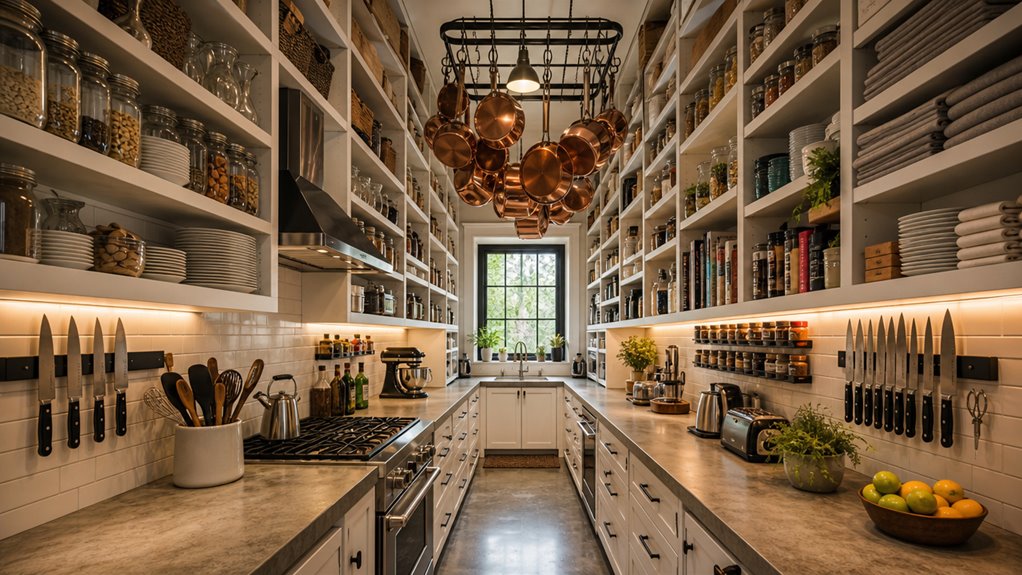 vertical wall storage maximizes kitchen footprint